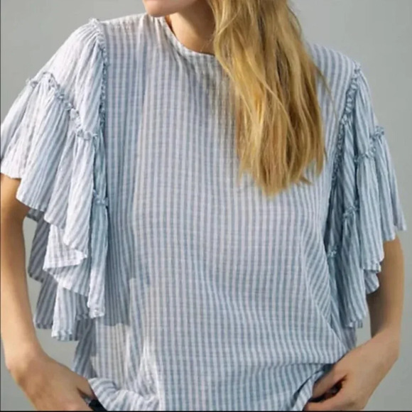 Anthropologie Pilcro Sybil Ruffle Sleeve Stripe Blouse (Small) - Picture 1 of 4